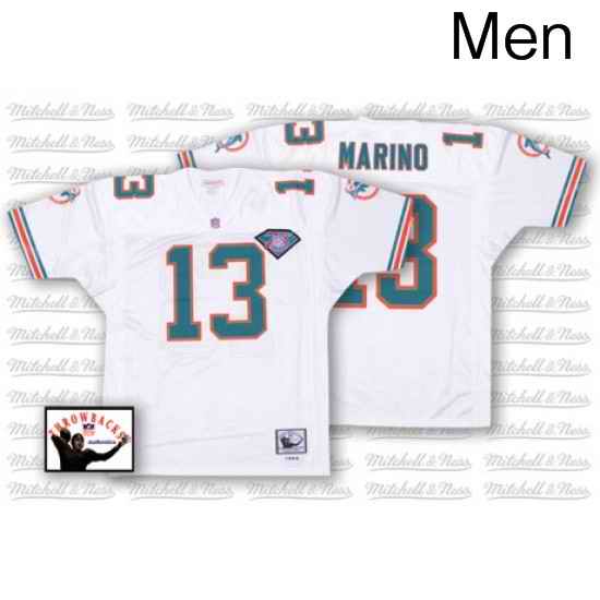 Mitchell and Ness Miami Dolphins 13 Dan Marino White 75TH Anniversary Authentic Throwback NFL Jersey